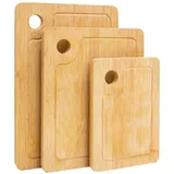 Dune Design DuneDesign 3er Set Bambus Schneidebrett - 33x22cm Antibakterielles Holzbrett mit Saftrille