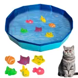 Katzenpool mit Spielzeug, Katzenpool Faltbar Hundepool Klein Katzenpool mit Fischen Wasserspielzeug Katze Wassermatte Katze Spielzeug für Katzen Undepool Schwimmbad für Hunde Katzen (80 * 20cm)