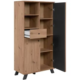 Deine Tante Emma Highboard Harmony / Anthrazit, Eiche Artisan Metall, 4 Fächer, 1 Schubladen, 80x156x40 cm B: 80 H: 156 T: 40.0