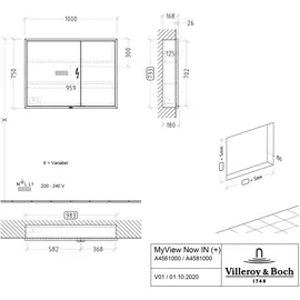Villeroy & Boch My View Now Einbau 100 cm aluminium LED-Beleuchtung