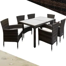 CASARIA Gartenmöbel Set 6 Personen Stühle inkl. 7cm Polster Tisch 150x90cm Balkonmöbel 160kg Belastbar Wetterfest Polyrattan Stapelbar Terrass... - Braun