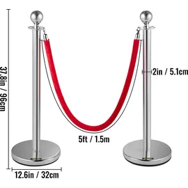 Vevor Edelstahl Absperrpfosten Seil Abgrenzungsständer Kugelkopf 3 Rote Samtseile Silberne Säule 4 Packung Crowd Control Barriers