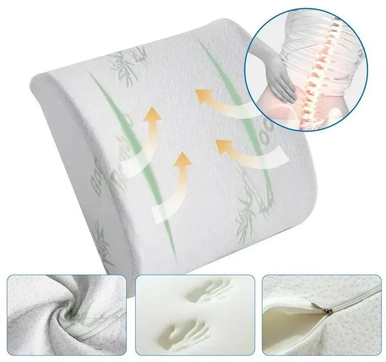 Orthopädisches anatomisches Kissen aus Memory-Schaum mit Bambusfasern zur Lendenunterstützung.