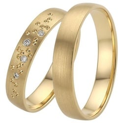 Firetti Trauring Schmuck Geschenk Gold 375 Hochzeit Ehering „LIEBE“ Sterne, Made in Germany – mit o. ohne Brillanten/Diamanten gelb|goldfarben 17,5