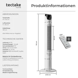 Tectake Turmventilator 110 cm Weiß