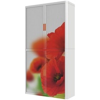 Rollladenschrank Motiv rote Blumen rot, easyOffice, 110x204x41.5 cm
