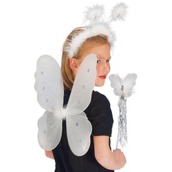 Metamorph Kostüm Schmetterling Accessoire-Set, Flügel, Fühler und Zauberstab für zauberhafte Flatterviecher weiß