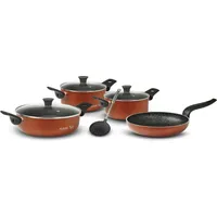 FLONAL Pepita Granit Kochtopfset | 8-teiliges Kochset aus Aluminium bestehend aus Pfannen und Töpfen inkl. Deckel | Mit Schaumkelle