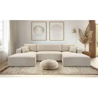 Wohnlandschaft PULA-U Cord Schlafsofa, Bettkasten - Beige