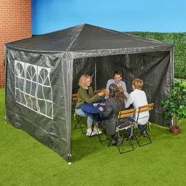 Relaxdays Pavillon, 3er Set, Seitenwand 3x3m Pavillon, mit Fenster, Klettverschluss, Pavillonwand, grau