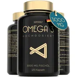 Omega 3 Kapseln Hochdosiert 3000mg - Premium Fischöl 120 Kapseln - Dreifache Wirkung - Hoher DHA & EPA Gehalt - Reines Omega 3 Öl aus Nachhaltigem Fischfang - Laborgeprüftes Fischöl Ohne Zusätze