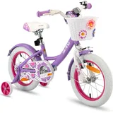 HILAND Petal 14 Zoll Kinderfahrrad für Mädchen ab 3 4 5 6 7 Jahren, mit Stützrädern Korb Handbremse Rücktrittbremse Klingel, Lila - Lila