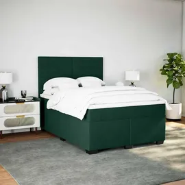 vidaXL Boxspringbett mit Matratze Dunkelgrün 140x200 cm Samt