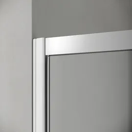Kermi Pega Gleitt.-Eckeinstiegsh. 2-tlg. bodenfrei PEC2L08318VUK 83x185cm, silber hochglanz ESG Opaco, links, auf Duschplatz