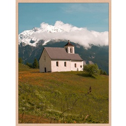 ANY IMAGE Digitaldruck »Kirche in die Alpen«, Rahmen: Buchenholz, natur - braun