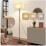 ZMH LED Stehlampe Dimmbar Retro Standleuchte Stoffschirm Wohnzimmer mit Seilzugschalter, Augenschutz, Einfache Installtion, Beige Lampenschirm Retro Stoff Leselampe für Schlafzimmer weiß Ø 30 cm | Quadratisch