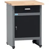 Küpper Werkbank 12399, 60x84x60 cm, 1 Schublade, 1 Tür, 300 kg Traglast, 30 mm Massive Buchenarbeitsplatte Schwarz