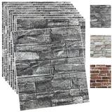 3D-Wandpaneele zum Abziehen und Aufkleben, Schaumstoff, 3D-Ziegelsteintapete, abziehen und aufkleben, schwarze Kunststein-Wandpaneele, selbstklebende Tapete (20 Stück, schwarz), 20 Stück