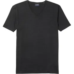 T-Shirt OLYMP "OLYMP Wirk Casual - T-Shirt", Herren, Gr. S, schwarz, Single Jersey, Obermaterial: 95% Leinen, 5% Elasthan, casual, V-Ausschnitt, Kurzarm, Shirts, aus Leinenmischung