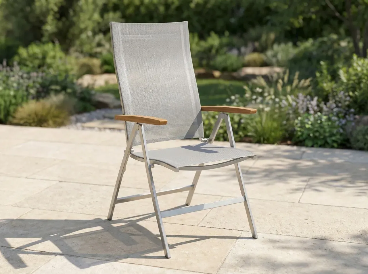 Verstellsessel Venus Edelstahl Teak - Batyline silber