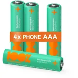 PeakPower Akku AAA für Telefon, 4 Stück Batterien AAA wiederaufladbar 1,2V, ideal für schnurlose Telefone etc., kein Memory-Effekt, geringe Selbstentladung, Ready-to-Use (4X AAA Akku Telefon)