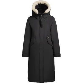 khujo Damen Wintermantel warmer Parka mit weichem Teddyfleece an der Kapuze, Taillenzugband und magnetischer Abdeckleiste Agneta-YM Space Grey Gr. L - L