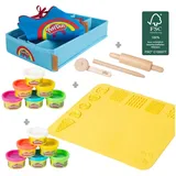 roba Knete Starterset 12 Knetdosen 3D-Kreativmatte Holzwerkzeuge
