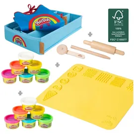 roba Knete Starterset 12 Knetdosen 3D-Kreativmatte Holzwerkzeuge