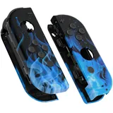 eXtremeRate Joycon Case & Buttons, DIY-Ersatz Gehäuse & Ersatzknöpfe Tasten, Grips Shell Hülle Umbau Set für Nintendo Switch/Switch OLED Joycon Controller-Blaue Flamme [KEIN Joy Con]