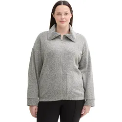 Sweatjacke TOM TAILOR PLUS Gr. 52, grau (grey heringbone boucle) Damen Sweatjacken mit Fischgrätenmuster