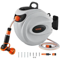 VEVOR Schlauchtrommel schlauchaufroller Wasser 35mx12mm mit Wandhalterung Tragegriff Schlauchaufroller mit 9-Muster-Sprühdüse & Gartenschlauch