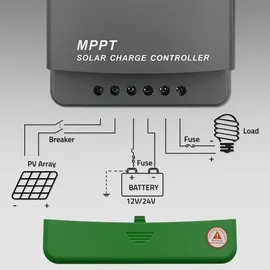 Qoltec 53662 Solarladeregler mit Temperatursensor 30A |12V / 24V | LCD 2x USB Bluetooth, App, GEL LiFePO4