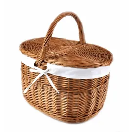 MyBer Picknickkorb Einkaufskorb geflochten aus Weide mit 2 Deckeln 40 x 22 x 25 cm braun
