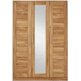 3-türiger Massivholz Kleiderschrank Mit Spiegel Norddeich-137 In Wildeiche Massiv, B/h/t: Ca. 143/207/60 Cm