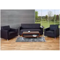 MCW 3-1-1 Sofagarnitur Pori, Couch Loungesofa Kunstleder, Metall-Füße ~ coffee