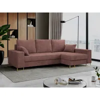 MKS MÖBEL Ecksofa DORIAN, Set, Bonellfedern, T30-Schaum, Golden Metallbeine, L-Form Couch mit Schlaffunktion, Modern Stil, lose Kissen rosa
