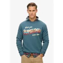 Superdry für Herren. M2014112A Travel Postcard Graphic Crew Sweatshirt blau (M), Lässig, Baumwolle