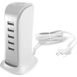 DUDAO Ladegerät 5x USB mit integriertem Netzkabel, EU, weiß