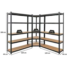 Proregal Mega Deal Eckregal | 2x Schwerlastregal Ragnar HxBxT 180x190x40cm Fachlast 175kg Schwarz Kellerregal, Steckregal, Garagenregal, Lagerregal