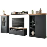 IMV Wohnwand, "Ribera" in grau und Wotan, Eiche Landhaus Set 4-teilig, Soft-Close - Dunkelgrau, Naturbelassen