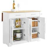 SoBuy Kücheninsel mit ausziehbarer Arbeitsplatte, Weiß-Natur 113x91x(44-69) cm