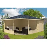Alpholz 5-Eck Gartenlaube Maik-40 mit Anbau Gartenlaube aus Holz, Blockhaus mit 40 mm Wandstärke, Holzhaus mit Montagematerial Naturbelassen - Alpholz