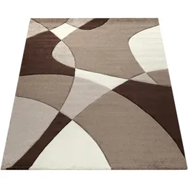 Paco Home Designer Teppich Modern Geometrische Muster Konturenschnitt In Braun Creme Beige, Grösse:80x150 cm