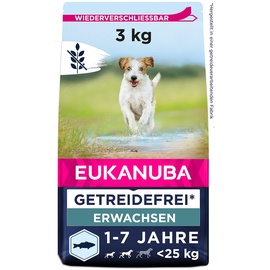 Eukanuba Hundefutter getreidefrei mit Fisch für kleine und mittelgroße Rassen - Trockenfutter für ausgewachsene Hunde, 3 kg