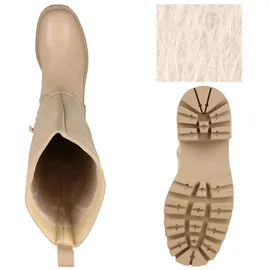 Stiefelparadies Damen Plateaustiefel in Beige,