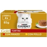 Purina Gourmet Gold, Tortini, Nassfutter für Katzen mit Rind und Huhn, 48 Dosen à 85 g