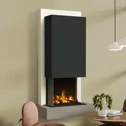 muenkel design Arco [Elektrokamin Opti-myst]: Concrete (Betonoptik) - Haube schwarz-grau - Mit Heizung
