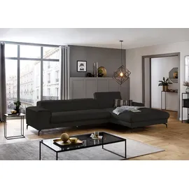 W.Schillig Ecksofa "piedroo, Designsofa mit tollem Sitzkomfort, bequem, L-Form", schwarz (schwarz z59), B:343cm H:70cm T:193cm, Longlife Xtra-Leder Z59: Glattleder mit modischer Prägung.