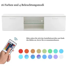Mondeer Lowboard TV-Schrank LED-TV-Ständer mit 16-Farben-LED-RGB-Leuchten Weiß - Weiß