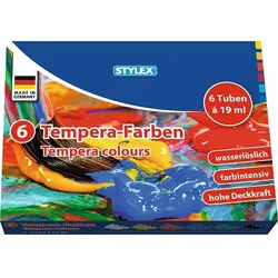 Stylex Temperafarben, 6x 19ml: weiß, gelb, rot, blau, grün, schwarz